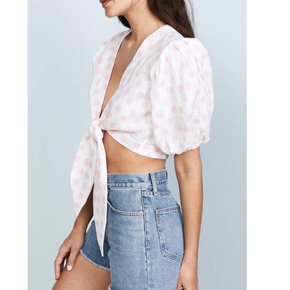 USA Lisa Marie Fernandez Women's White & Pink Wilfred Tie Front Crop Top… - Picture 4 of 16